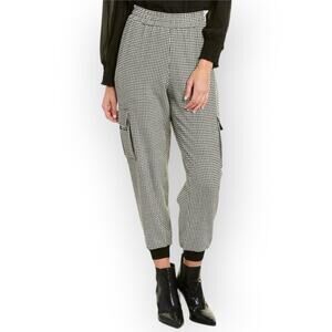 Alice + Olivia Dede Houndstooth Cargo Jogger SIZE M Black & White High Rise